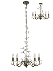 IL31225  Willow Crystal Pendant 5 Light Without Shade Antique Brass